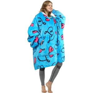 imageCatalonia Oversized Blanket Hoodie Sweatshirt Comfortable Wearable Sherpa PulloverGift for HerLove Art Blue