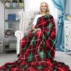 imageCatalonia Sherpa Wearable Blanket Poncho for Adult Women Men Wrap Blanket Cape with Pocket Warm Soft Cozy Snuggly Comfort Gift No Sleeves AquaRed Plaid
