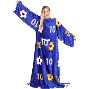 imageCatalonia Cat ampamp Dog Print Sherpa Wearable Blanket with Sleeves Arms Comfy Sleeved TV Wrap Blanket Large Snuggly Throw for Women and Men Gift for HerSoccer Team Blue