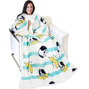 imageCatalonia Cat ampamp Dog Print Sherpa Wearable Blanket with Sleeves Arms Comfy Sleeved TV Wrap Blanket Large Snuggly Throw for Women and Men Gift for HerBanana Dog White