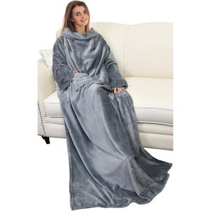 imageCatalonia Cat ampamp Dog Print Wearable Snuggle Blanket with Sleeves Soft Warm Cozy Fleece Long Throw with Pocket Perfect for Sleeping ampamp TV Time Christmas Gift Ideas for Women and MenGray