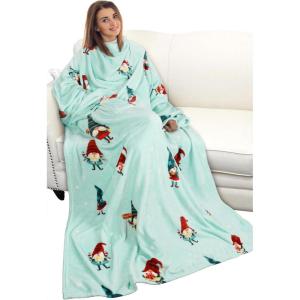 imageCatalonia Cat ampamp Dog Print Wearable Snuggle Blanket with Sleeves Soft Warm Cozy Fleece Long Throw with Pocket Perfect for Sleeping ampamp TV Time Christmas Gift Ideas for Women and MenChristmas Elf Green