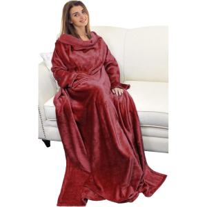 imageCatalonia Cat ampamp Dog Print Wearable Snuggle Blanket with Sleeves Soft Warm Cozy Fleece Long Throw with Pocket Perfect for Sleeping ampamp TV Time Christmas Gift Ideas for Women and MenWine