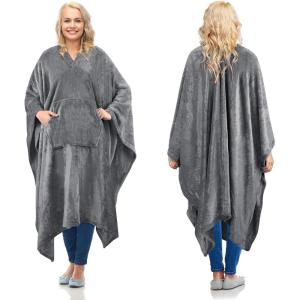 imageCatalonia Fleece Wearable Blanket Poncho for Adult Women Men Travel Wrap Blanket Cape with Pocket  Warm Soft Cozy Snuggly Gift for Her No Sleeves  AllSeasonGrey