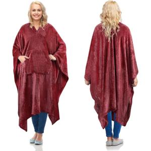 imageCatalonia Fleece Wearable Blanket Poncho for Adult Women Men Travel Wrap Blanket Cape with Pocket  Warm Soft Cozy Snuggly Gift for Her No Sleeves  AllSeasonWine