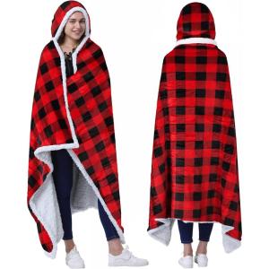 imageCatalonia Hooded Blanket Poncho  Wearable Blanket Wrap with Hand Pockets  Comfy Sherpa Fleece Throw Cape for Children and Adults Women GiftChecker