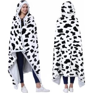 imageCatalonia Hooded Blanket Poncho  Wearable Blanket Wrap with Hand Pockets  Comfy Sherpa Fleece Throw Cape for Children and Adults Women GiftDalmatian