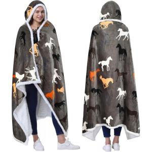 imageCatalonia Hooded Blanket Poncho  Wearable Blanket Wrap with Hand Pockets  Comfy Sherpa Fleece Throw Cape for Children and Adults Women GiftHorse
