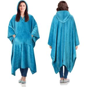 imageCatalonia Hooded Wearable Blanket Poncho for Adult Women Men Fleece Wrap Blanket Cape with Hood  Warm Soft Cozy Snuggly  Comfort Gift No SleevesAqua
