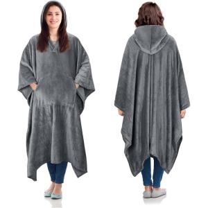 imageCatalonia Hooded Wearable Blanket Poncho for Adult Women Men Fleece Wrap Blanket Cape with Hood  Warm Soft Cozy Snuggly  Comfort Gift No SleevesGrey