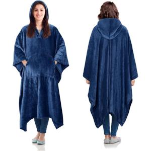 imageCatalonia Hooded Wearable Blanket Poncho for Adult Women Men Fleece Wrap Blanket Cape with Hood  Warm Soft Cozy Snuggly  Comfort Gift No SleevesNavy