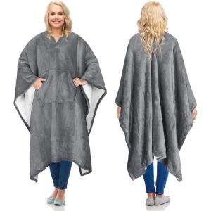 imageCatalonia Sherpa Wearable Blanket Poncho for Adult Women Men Wrap Blanket Cape with Pocket Warm Soft Cozy Snuggly Comfort Gift No Sleeves AquaGrey