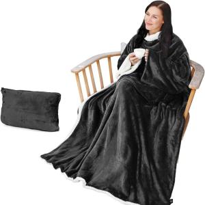 imageCatalonia Sherpa Wearable Blanket with Sleeves ArmsBlack