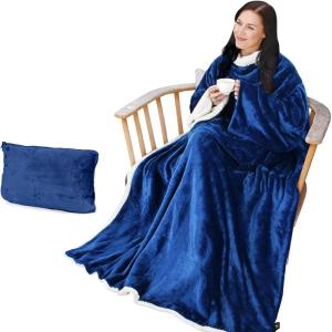 imageCatalonia Sherpa Wearable Blanket with Sleeves ArmsBlue
