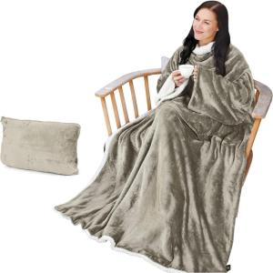 imageCatalonia Sherpa Wearable Blanket with Sleeves ArmsCamel
