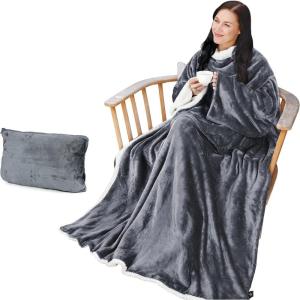 imageCatalonia Sherpa Wearable Blanket with Sleeves ArmsGray