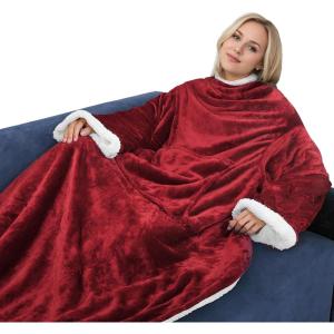 imageCatalonia Sherpa Wearable Blanket with Sleeves ArmsWine