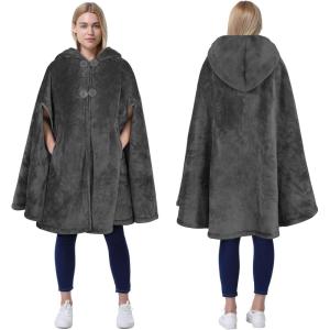imageCatalonia Womens Poncho Cape Oversized Sherpa Fleece Cloak Coat Snuggly Hooded Wearable Blanket Gift Idea for Women MomGrey