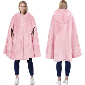 imageCatalonia Womens Poncho Cape Oversized Sherpa Fleece Cloak Coat Snuggly Hooded Wearable Blanket Gift Idea for Women MomPink
