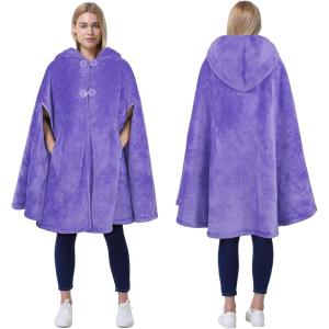 imageCatalonia Womens Poncho Cape Oversized Sherpa Fleece Cloak Coat Snuggly Hooded Wearable Blanket Gift Idea for Women MomPurple
