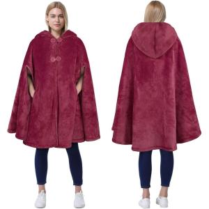 imageCatalonia Womens Poncho Cape Oversized Sherpa Fleece Cloak Coat Snuggly Hooded Wearable Blanket Gift Idea for Women MomWine