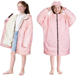 imageCatalonia Swim Parka with Hood Lightweight Youth Surf Swim Jacket Waterproof ampamp Warm Sherpa Lined Swim Coat Changing Poncho Robe for Pool Beach Stadium Pink