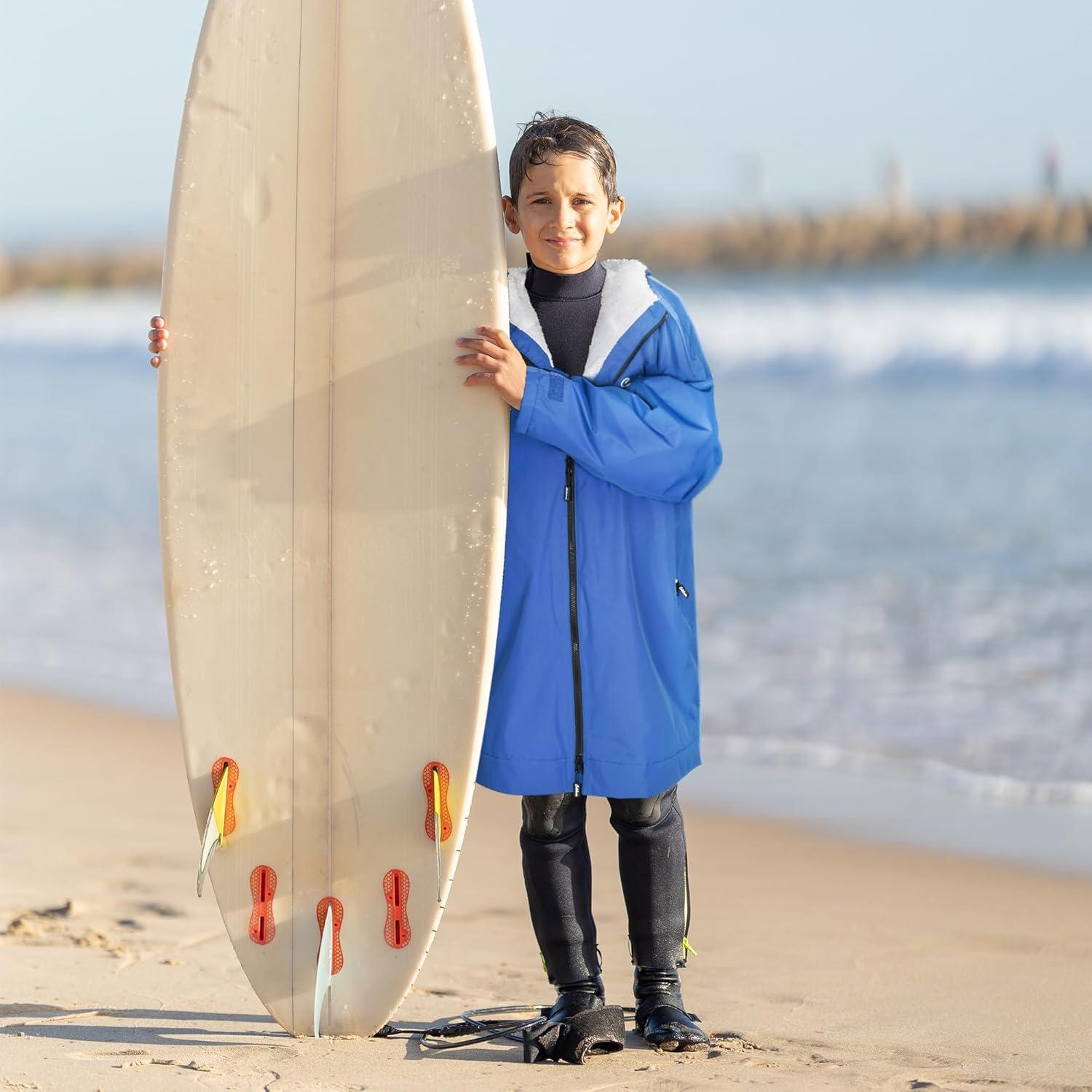 imageCatalonia Kids Waterproof Swim Parka with Hood Windproof Fleece Swim Jacket Warm Winter Swim Coat Perfect for Beach PoolBlue