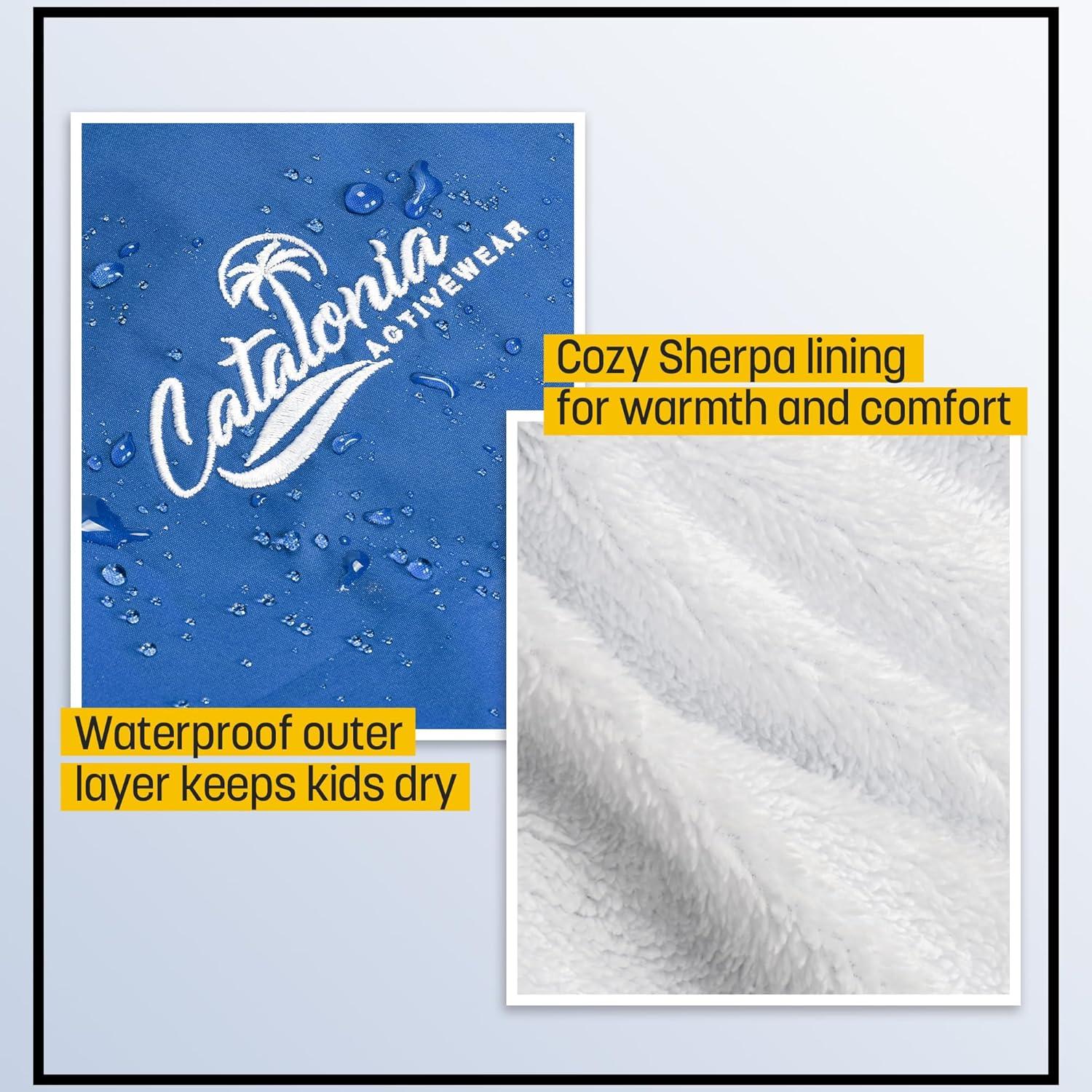 imageCatalonia Kids Waterproof Swim Parka with Hood Windproof Fleece Swim Jacket Warm Winter Swim Coat Perfect for Beach PoolBlue