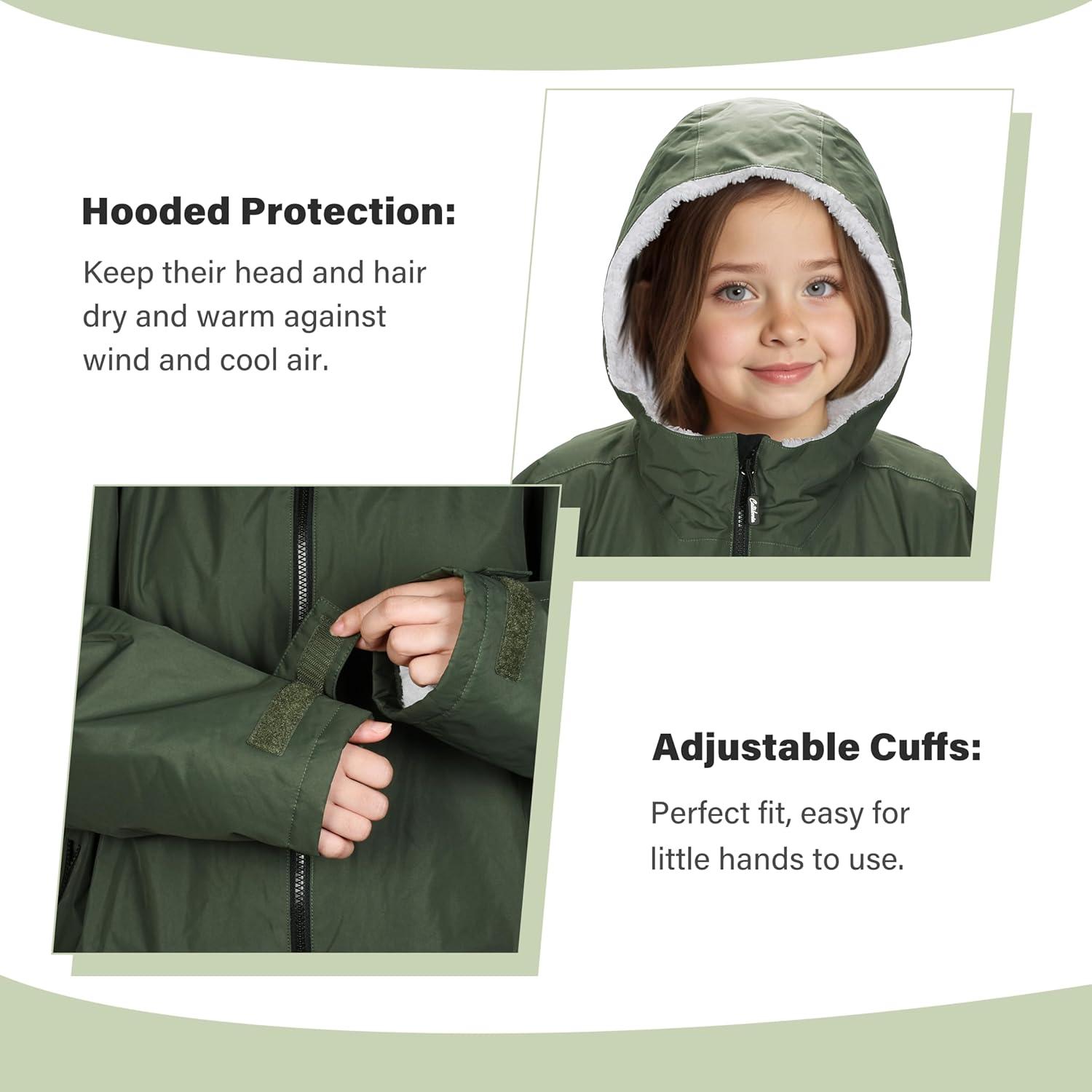 imageCatalonia Kids Waterproof Swim Parka with Hood Windproof Fleece Swim Jacket Warm Winter Swim Coat Perfect for Beach PoolGreen
