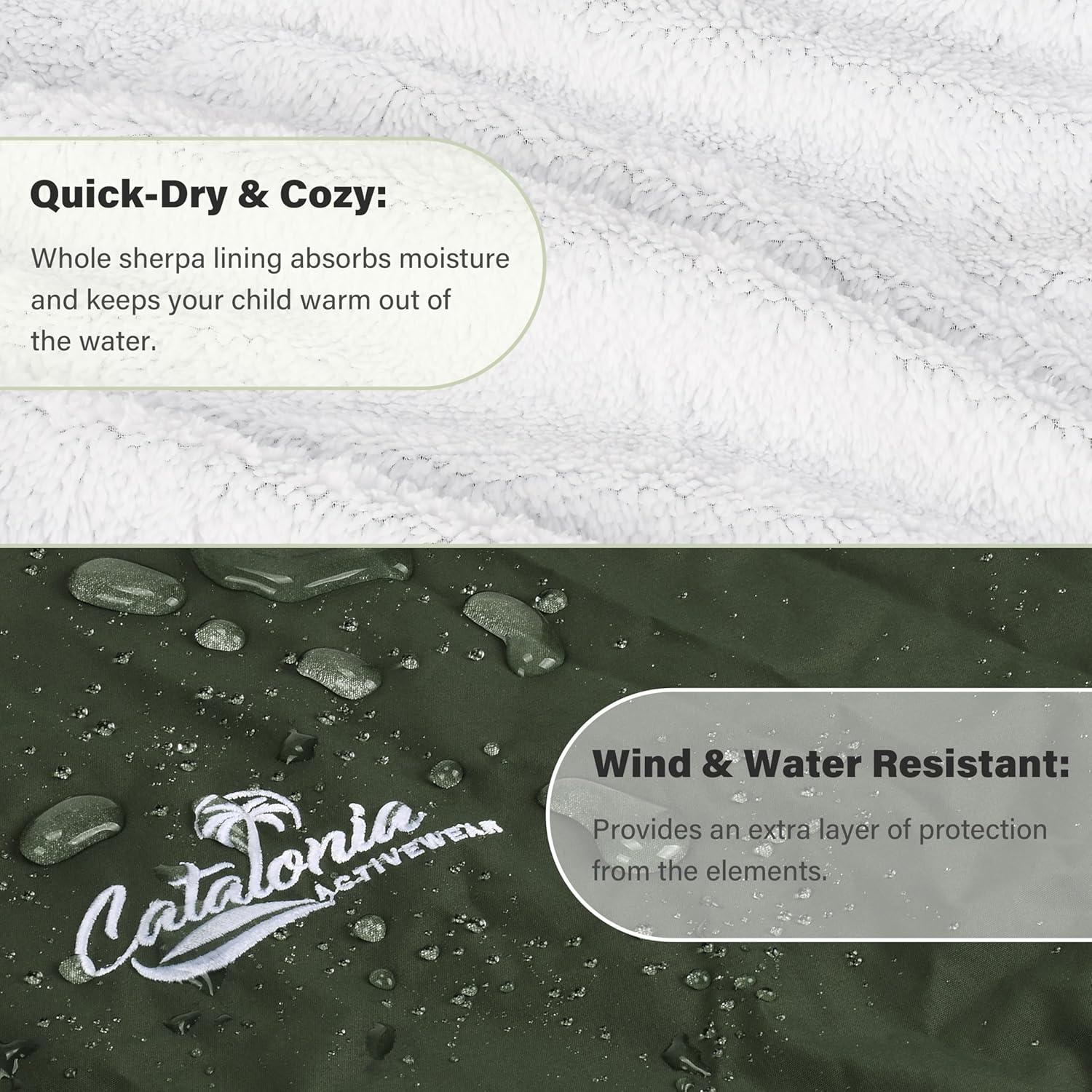 imageCatalonia Kids Waterproof Swim Parka with Hood Windproof Fleece Swim Jacket Warm Winter Swim Coat Perfect for Beach PoolGreen