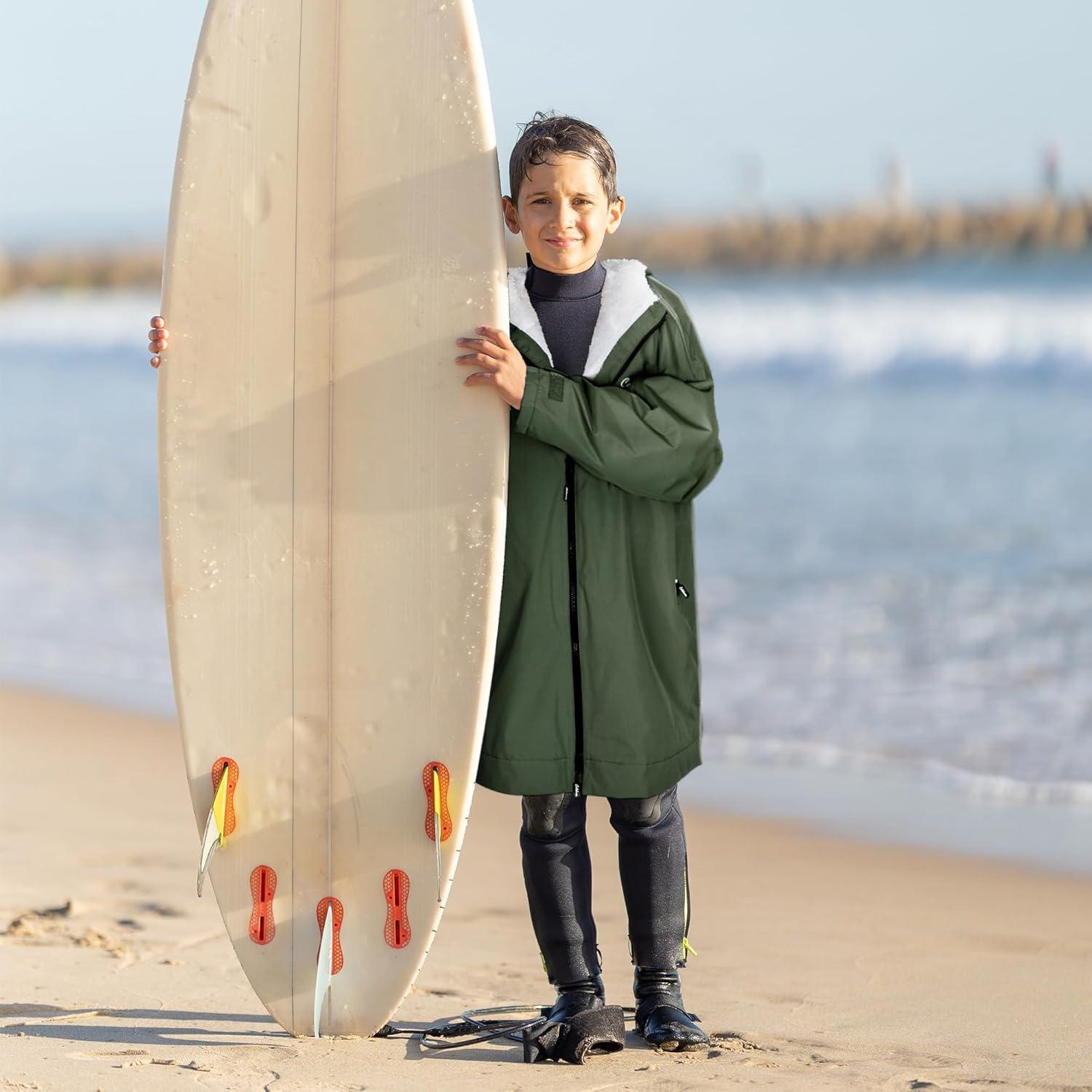 imageCatalonia Kids Waterproof Swim Parka with Hood Windproof Fleece Swim Jacket Warm Winter Swim Coat Perfect for Beach PoolGreen