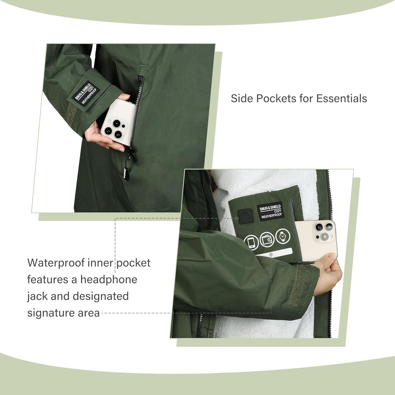 imageCatalonia Kids Waterproof Swim Parka with Hood Windproof Fleece Swim Jacket Warm Winter Swim Coat Perfect for Beach PoolGreen