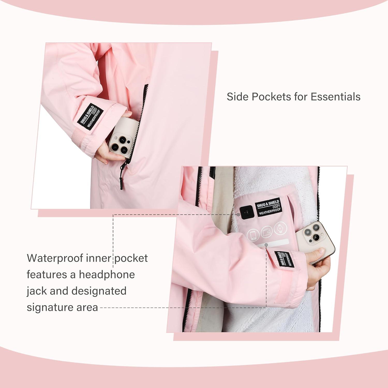 imageCatalonia Kids Waterproof Swim Parka with Hood Windproof Fleece Swim Jacket Warm Winter Swim Coat Perfect for Beach PoolPink