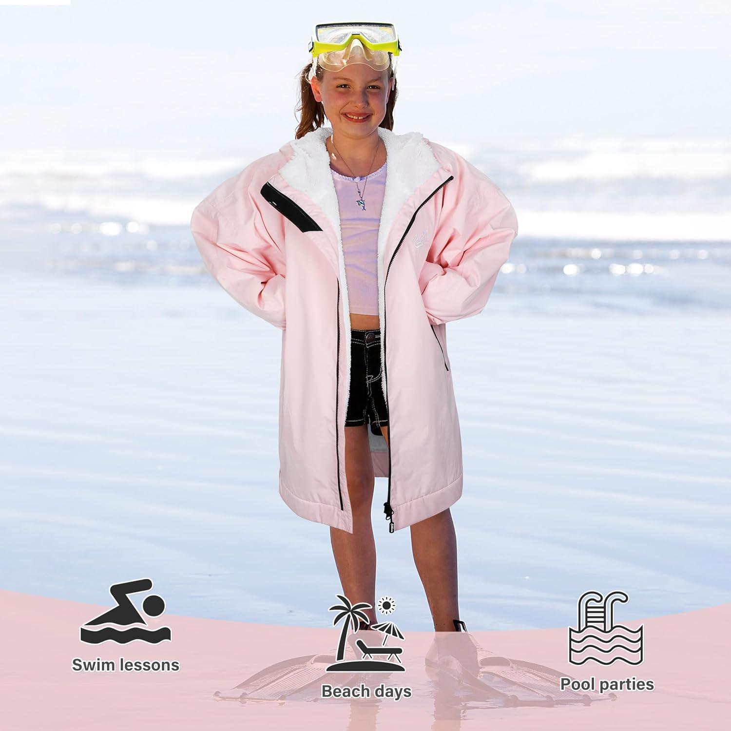 imageCatalonia Kids Waterproof Swim Parka with Hood Windproof Fleece Swim Jacket Warm Winter Swim Coat Perfect for Beach PoolPink
