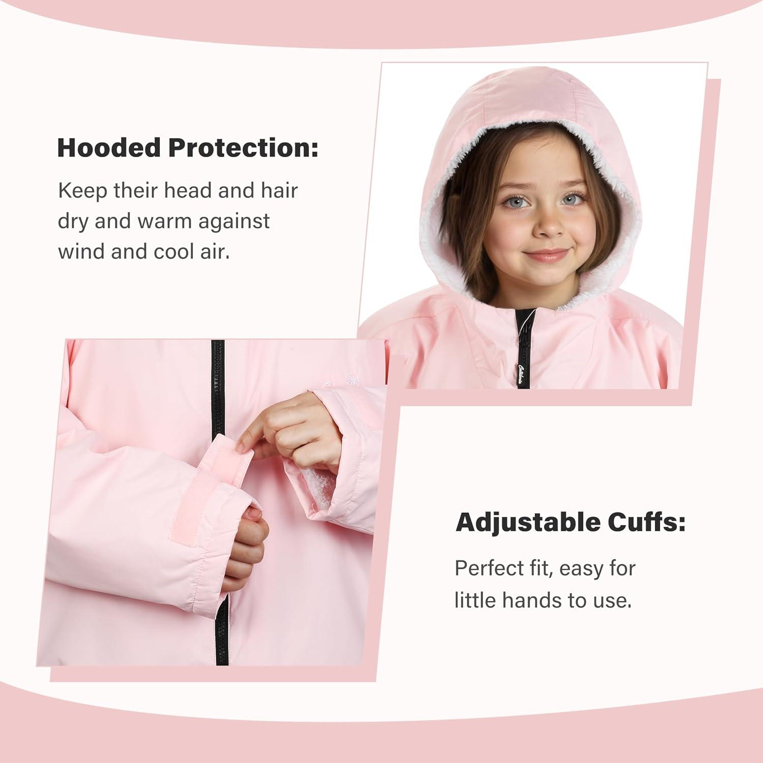 imageCatalonia Kids Waterproof Swim Parka with Hood Windproof Fleece Swim Jacket Warm Winter Swim Coat Perfect for Beach PoolPink