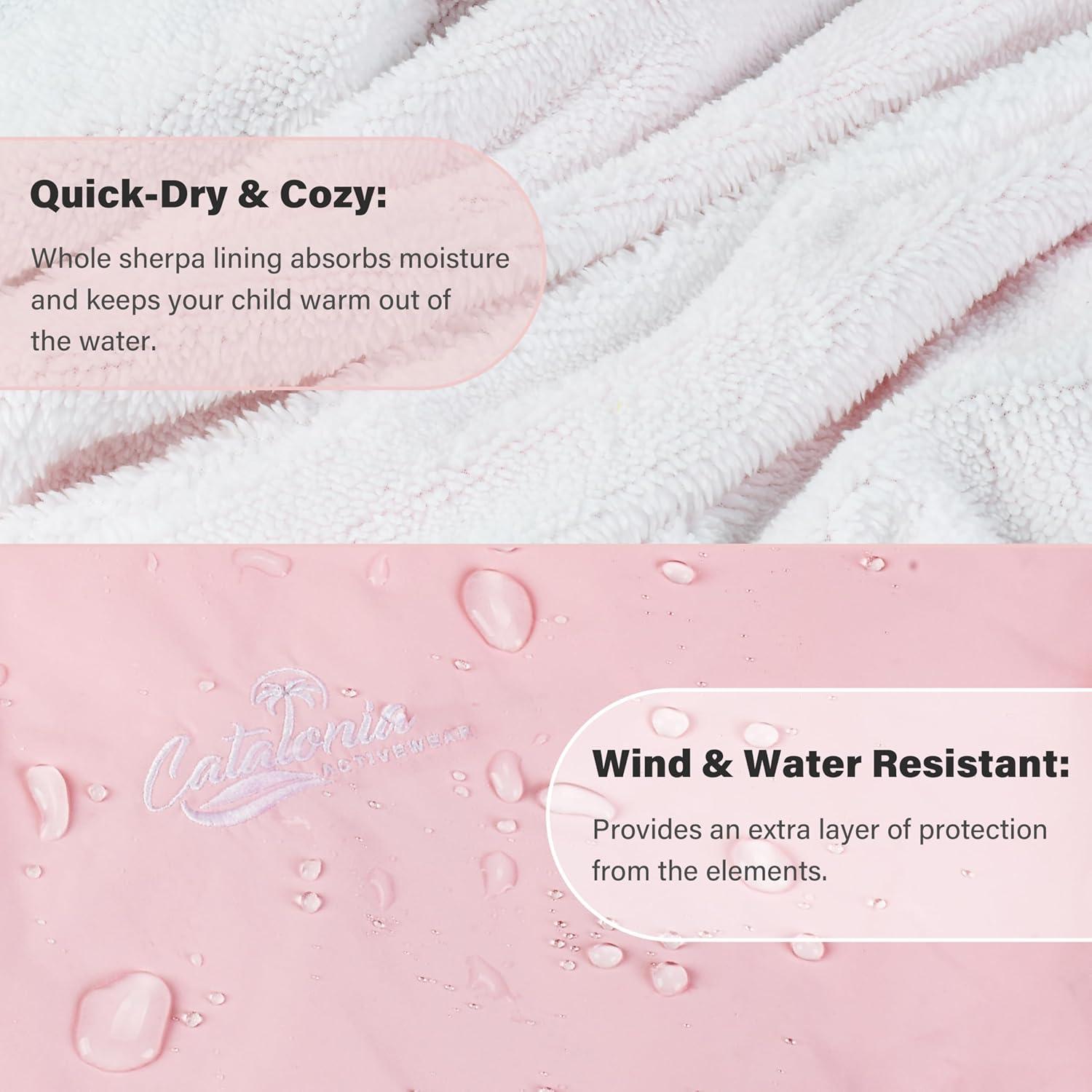 imageCatalonia Kids Waterproof Swim Parka with Hood Windproof Fleece Swim Jacket Warm Winter Swim Coat Perfect for Beach PoolPink