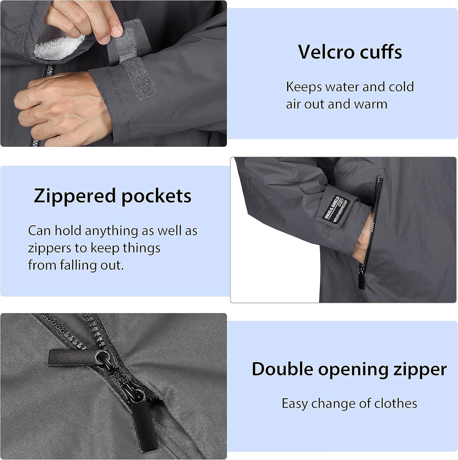 imageCatalonia Swim Parka for Men Women Oversized Waterproof Surf Swimming Jacket Warm Sherpa Lined Swim Coat Changing Poncho Robe