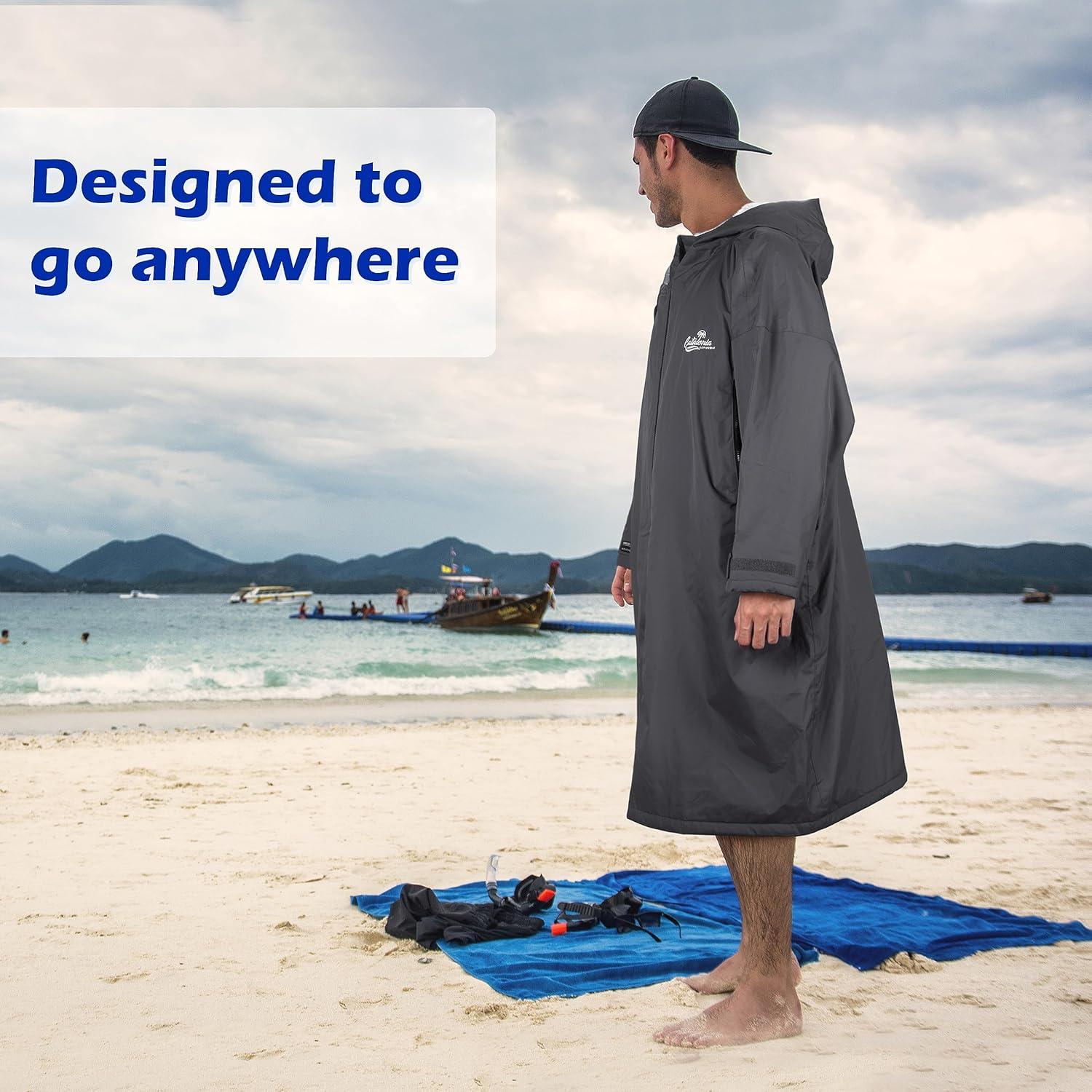 imageCatalonia Swim Parka for Men Women Oversized Waterproof Surf Swimming Jacket Warm Sherpa Lined Swim Coat Changing Poncho Robe