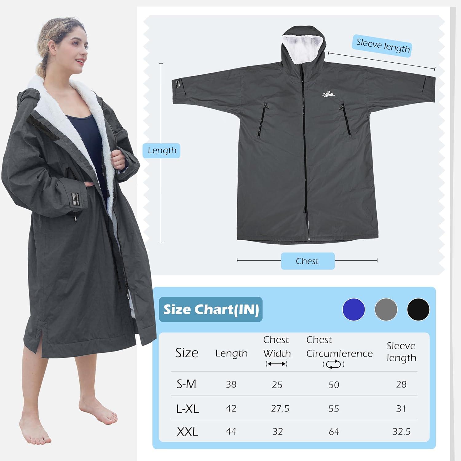 imageCatalonia Swim Parka for Men Women Oversized Waterproof Surf Swimming Jacket Warm Sherpa Lined Swim Coat Changing Poncho Robe