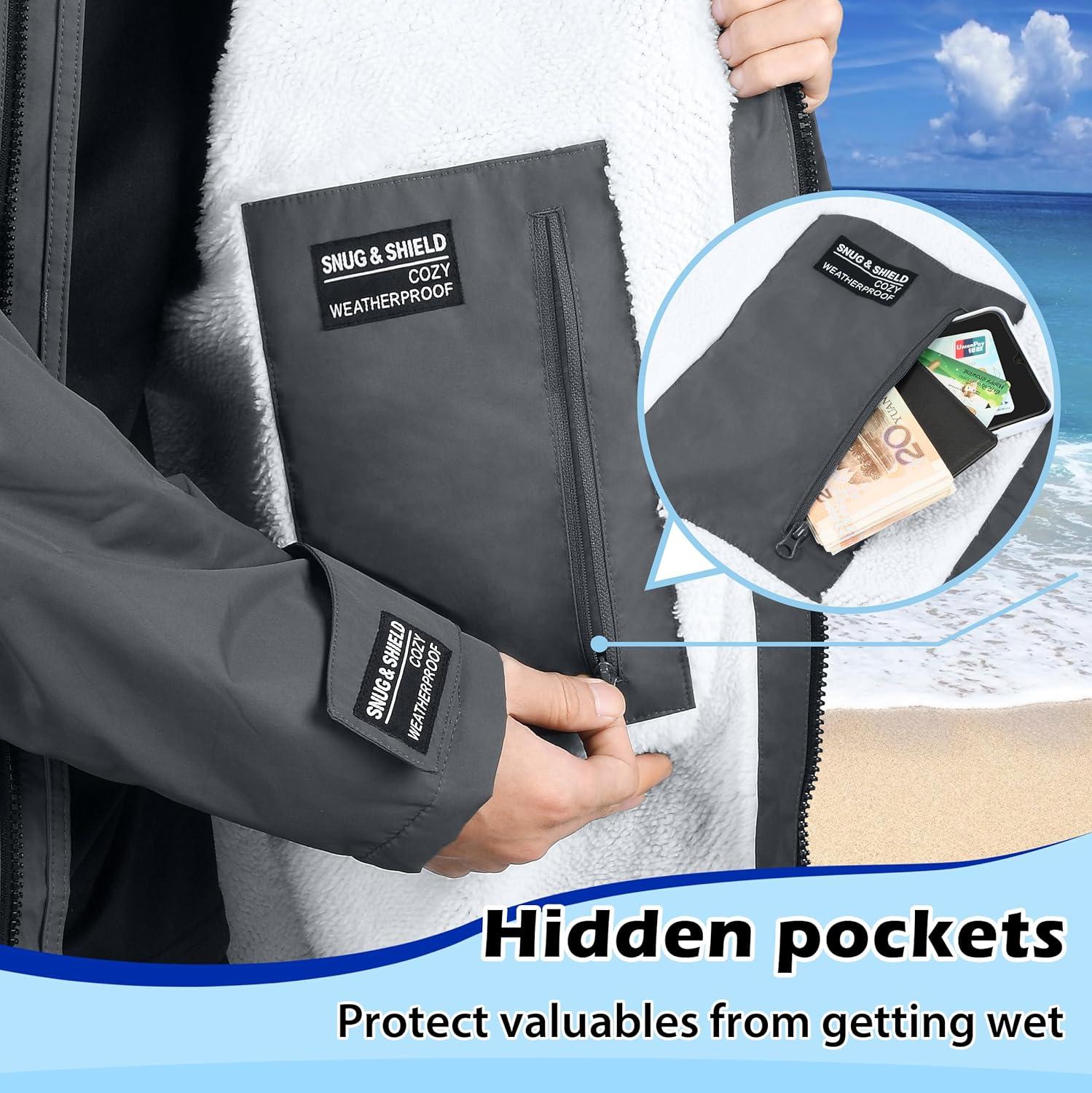 imageCatalonia Swim Parka for Men Women Oversized Waterproof Surf Swimming Jacket Warm Sherpa Lined Swim Coat Changing Poncho Robe