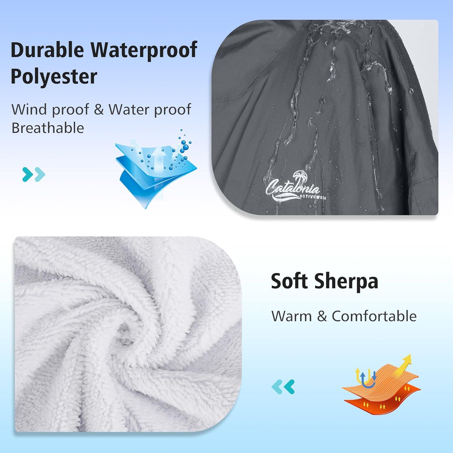 imageCatalonia Swim Parka for Men Women Oversized Waterproof Surf Swimming Jacket Warm Sherpa Lined Swim Coat Changing Poncho Robe