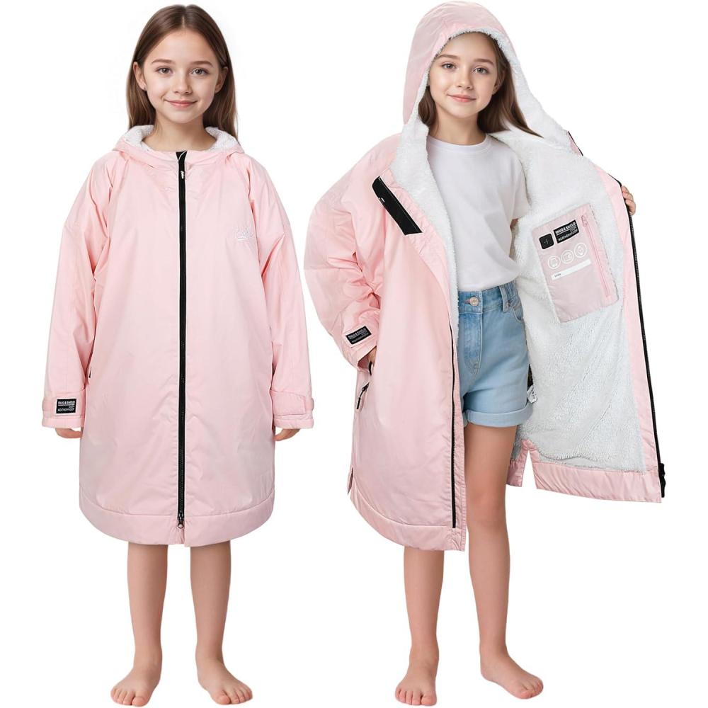imageCatalonia Kids Waterproof Swim Parka with Hood Windproof Fleece Swim Jacket Warm Winter Swim Coat Perfect for Beach PoolPink