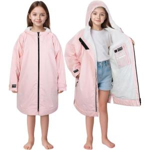 imageCatalonia Kids Waterproof Swim Parka with Hood Windproof Fleece Swim Jacket Warm Winter Swim Coat Perfect for Beach PoolPink