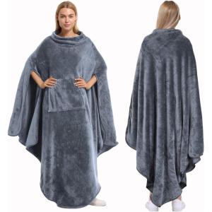 imageCatalonia Fleece Wearable Blanket Poncho for Adult Women Men Travel Wrap Blanket Cape with Pocket Warm Soft Cozy Snuggly Comfort Gift No SleevesAll Season GreyGrey