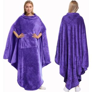imageCatalonia Fleece Wearable Blanket Poncho for Adult Women Men Travel Wrap Blanket Cape with Pocket Warm Soft Cozy Snuggly Comfort Gift No SleevesAll Season GreyPurple