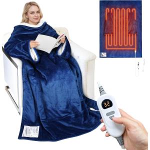 imageCatalonia Heated Blanket with Sleeves Electric Snuggly Blanket for Women Men Wearable Wired Heating Throw BlanketCold GiftBlue
