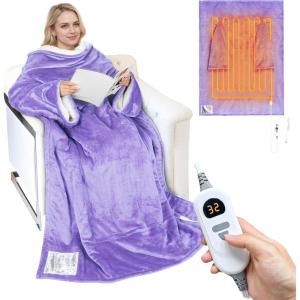 imageCatalonia Heated Blanket with Sleeves Electric Snuggly Blanket for Women Men Wearable Wired Heating Throw BlanketCold GiftPurple