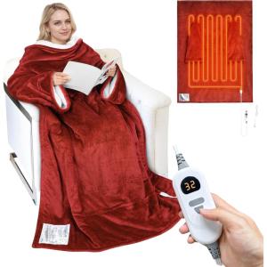 imageCatalonia Heated Blanket with Sleeves Electric Snuggly Blanket for Women Men Wearable Wired Heating Throw BlanketCold GiftWine