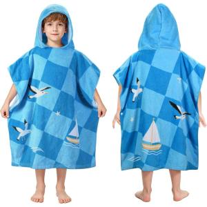 imageCatalonia Nautical Kids Hooded Poncho Towel  100 Cotton Absorbent Changing Robe for Beach Pool ampamp Bath  Cute Gifts for Toddlers Boys Girls Seagulls and Sailboats Print
