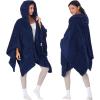 imageCatalonia Womens Poncho Cape Sherpa Cloak Coat Snuggly Hooded Wearable Blanket Gift Idea for Mom and Teen GirlsNavy Bark